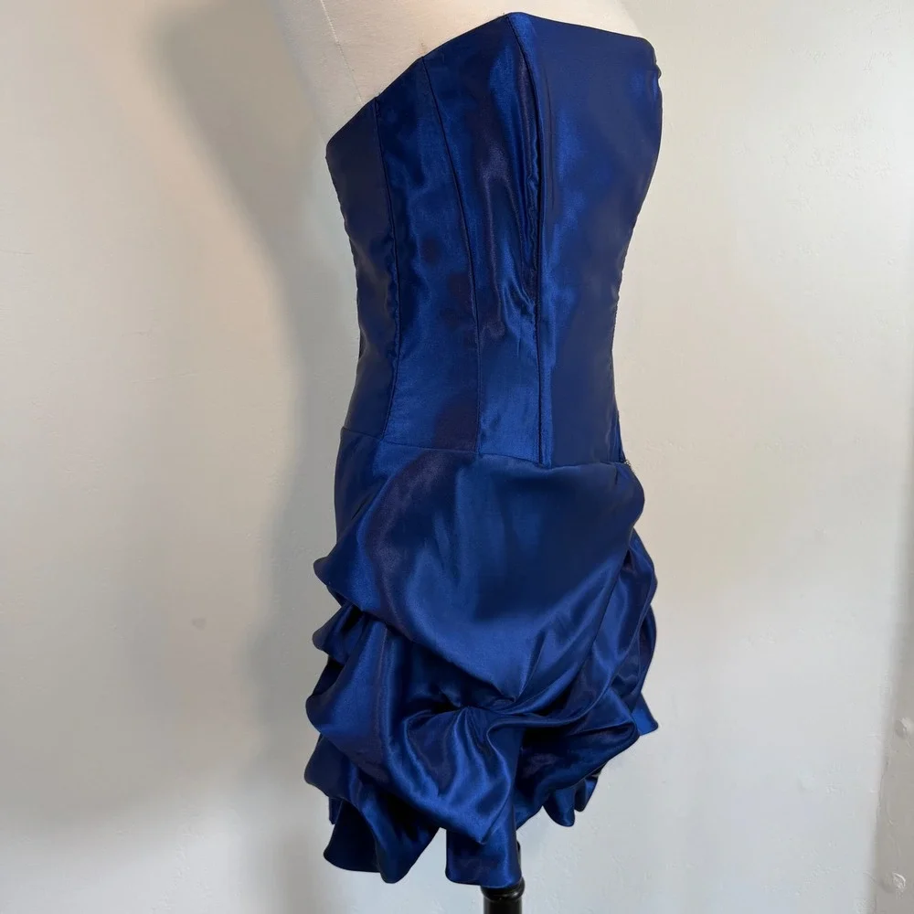 Jessica McClintock Gunne Sax Blue Satin Mini‎ Dress Vintage Y2K Bubble Hem Prom